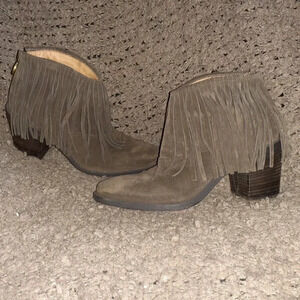 FIORENTINI + BAKER-Italy-RAMONES-Brown Suede Fringe Booties-Sz 38-Excellent